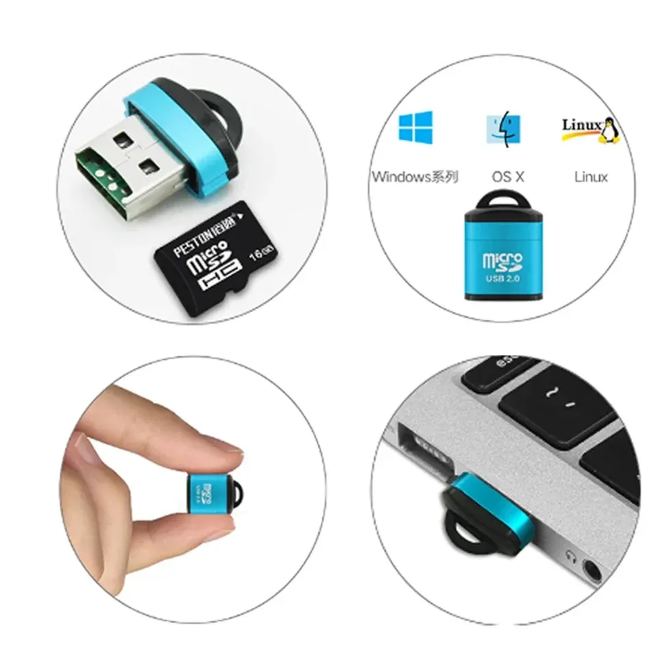 Mini lecteur de carte mémoire USB, insertion de carte