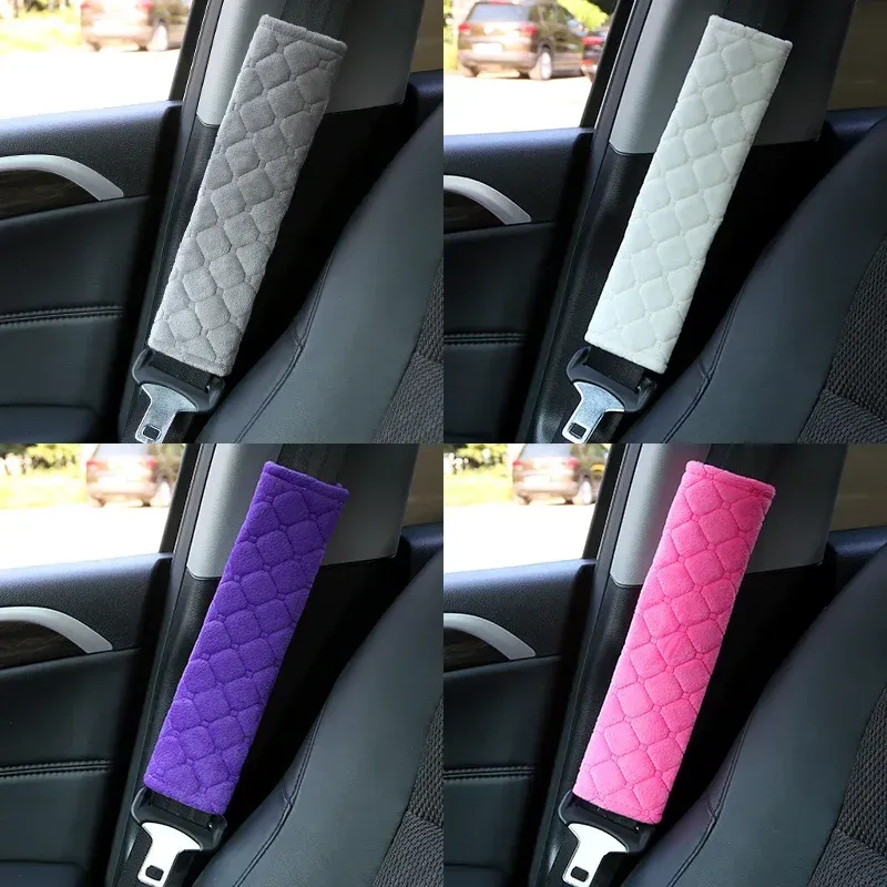 Lot de 2 housses de ceinture de sécurité universelles et réglables en peluche, coussinets d'épaule pour enfants et adultes, accessoires d'habitacle automobile 3