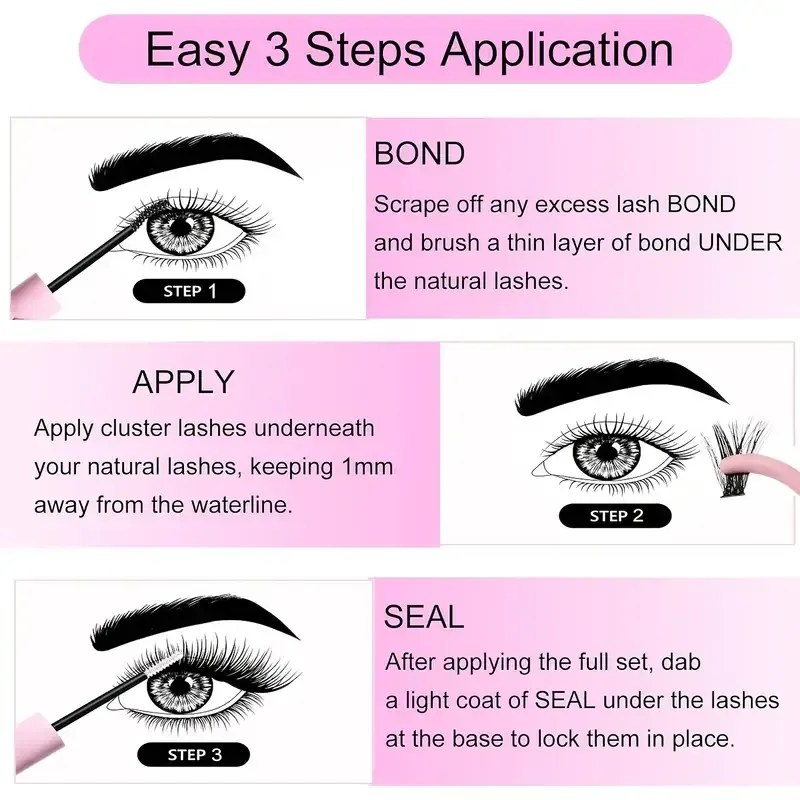 Lot de 3 colles 2 en 1 adhésive et scellante pour cils en grappes, outil de maquillage pour faux cils 5