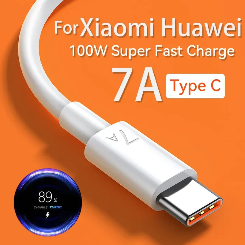 Câble USB vers USB-C 7A 100 W, compatible Samsung, Xiaomi, Redmi, POCO, Huawei, Nova, Honor, OPPO, Realme et Moto, charge ultra-rapide, câble de données USB-C 2