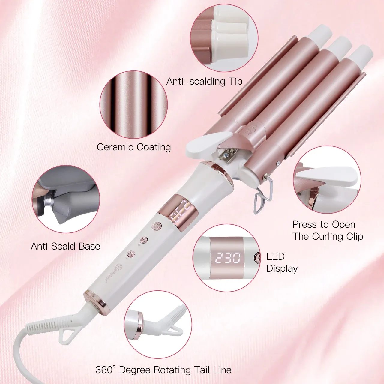 Hatteker Fer à Friser Professionnel en Céramique Triple Baril pour Boucles et Vagues 4