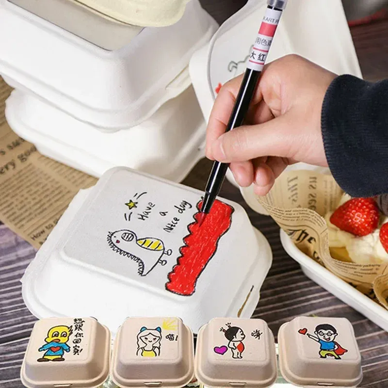 Boîte à hamburger jetable biodégradable, boîte à bento, conteneur alimentaire pour pâtisserie, protection des desserts, boîte à collation, lot de 10/20 4