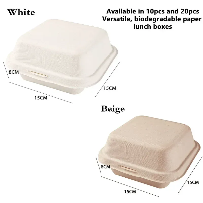 Boîte à hamburger jetable biodégradable, boîte à bento, conteneur alimentaire pour pâtisserie, protection des desserts, boîte à collation, lot de 10/20 6