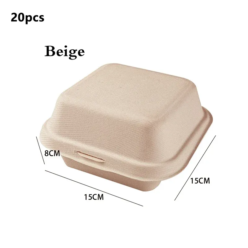 Boîte à hamburger jetable biodégradable, boîte à bento, conteneur alimentaire pour pâtisserie, protection des desserts, boîte à collation, lot de 10/20 13