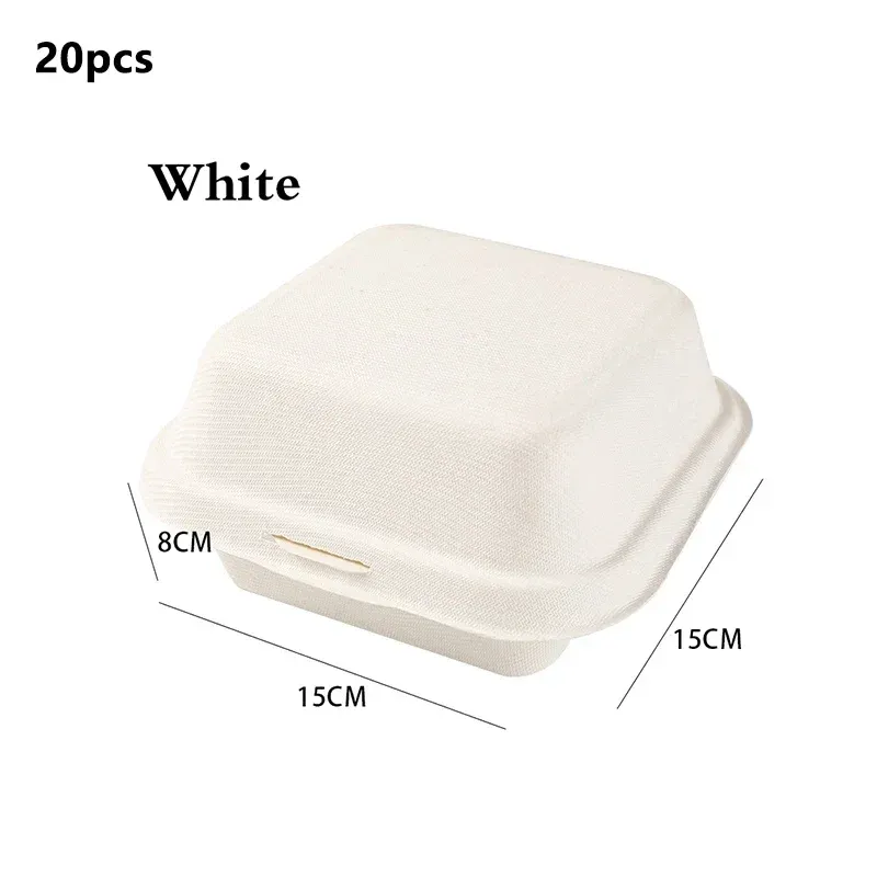 Boîte à hamburger jetable biodégradable, boîte à bento, conteneur alimentaire pour pâtisserie, protection des desserts, boîte à collation, lot de 10/20 11