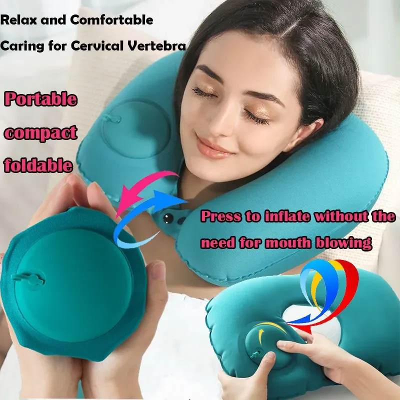 Oreiller gonflable portable en tissu floqué, vue d'ensemble