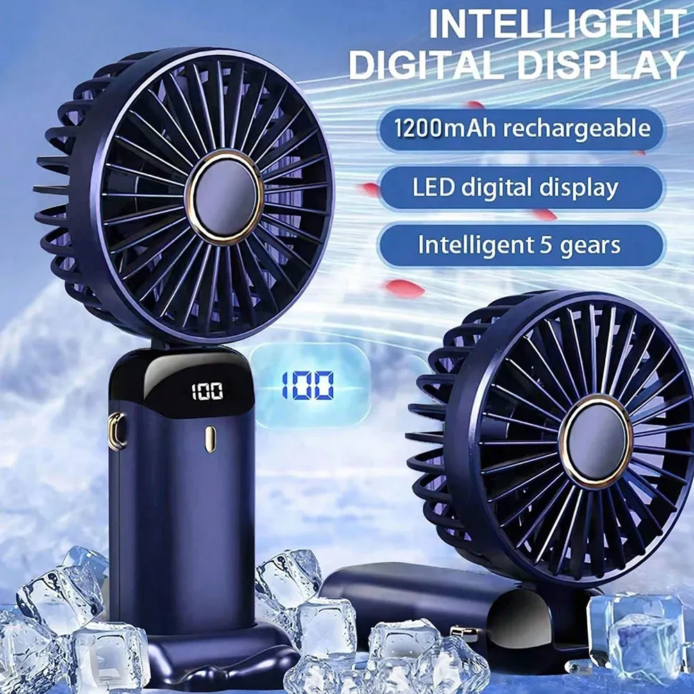 Ventilateur portable rechargeable avec écran LED, inclinable à 90°, 5 vitesses, diffuseur d'huiles essentielles compact 6