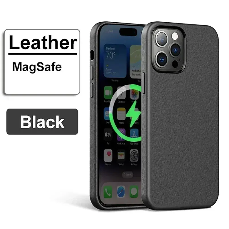 Étui en cuir magnétique de luxe compatible MagSafe pour iPhone 12 à 18 (Plus, Pro, Pro Max) 11