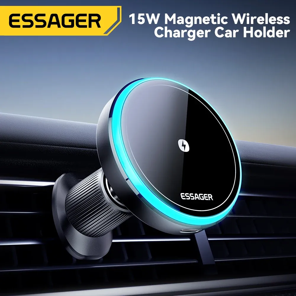 Chargeur magnétique sans fil pour voiture Essager, support de téléphone à charge rapide 15 W pour iPhone 15, 14, 13 et Android, RVB 1