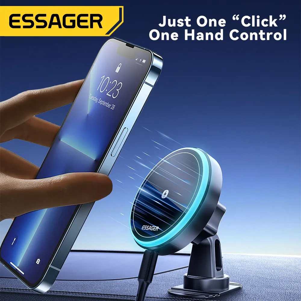 Chargeur magnétique sans fil pour voiture Essager, support de téléphone à charge rapide 15 W pour iPhone 15, 14, 13 et Android, RVB 5