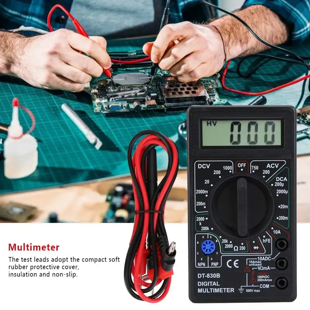 Multimètre numérique LCD DT830B – Mesure AC/DC jusqu'à 750 V et 1000 V, voltmètre, ampèremètre et testeur de résistance 5