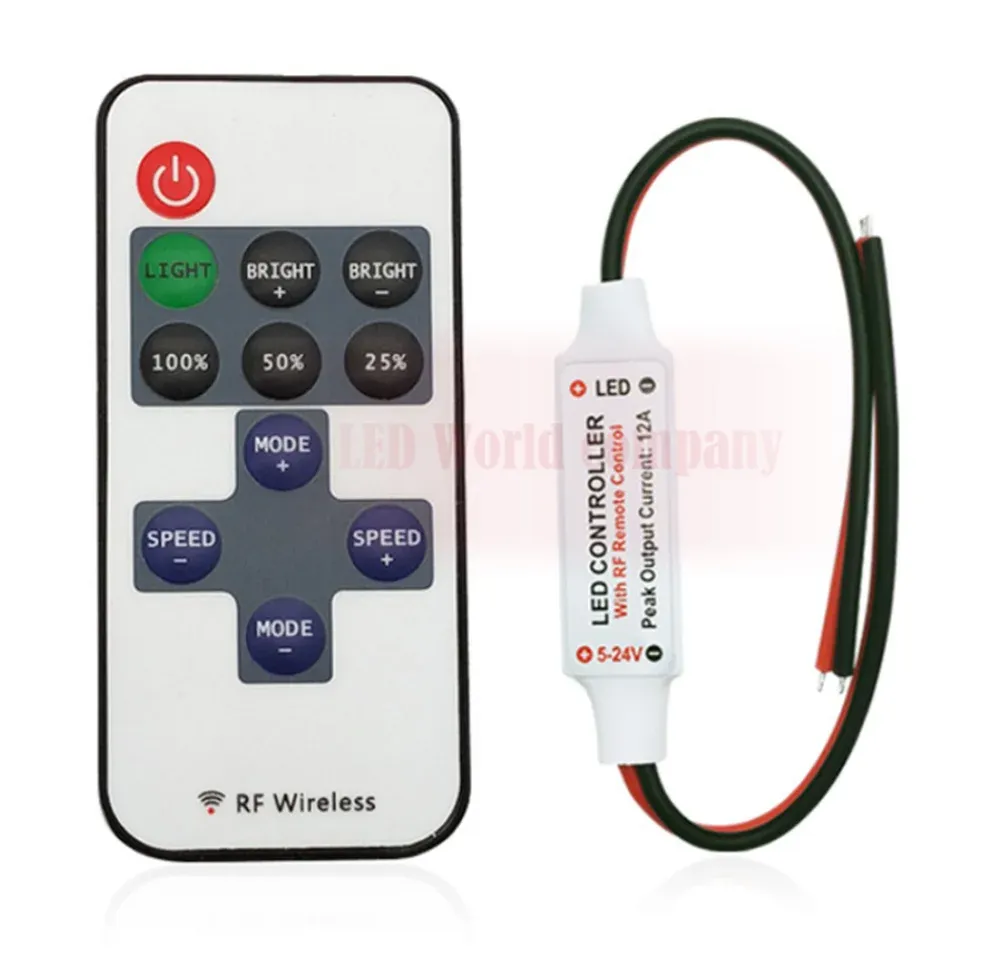 Contrôleur mini variateur RF avec télécommande pour bande LED monochrome 5050 et 2835, compatible 5 V, 12 V et 24 V DC