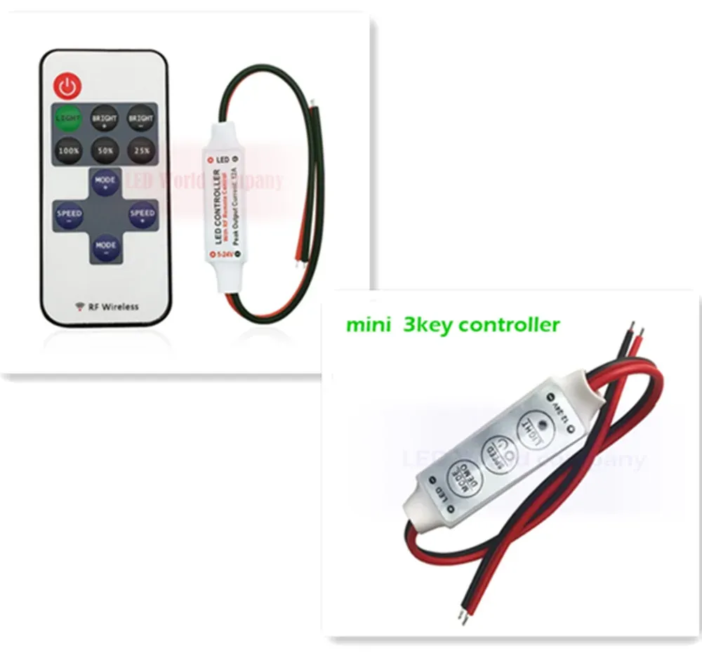 Contrôleur mini variateur RF avec télécommande pour bande LED monochrome 5050 et 2835, compatible 5 V, 12 V et 24 V DC 2