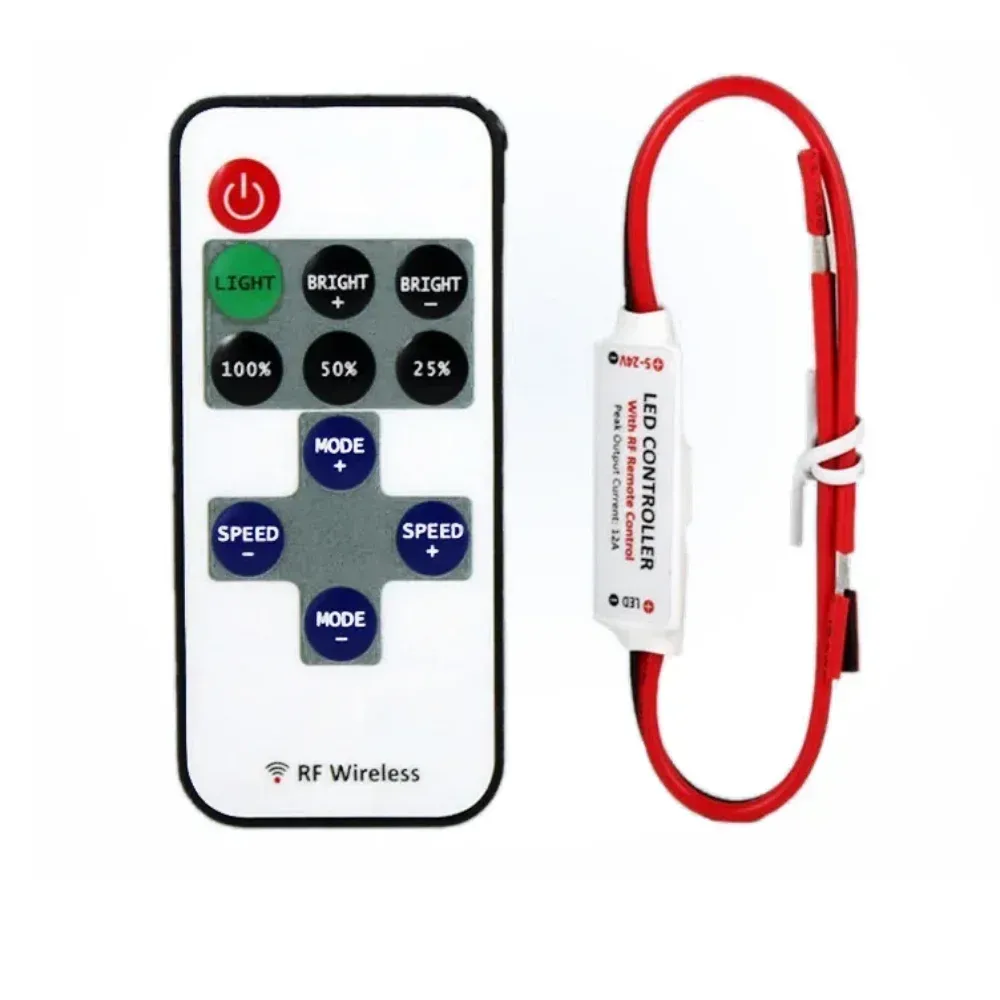 Contrôleur mini variateur RF avec télécommande pour bande LED monochrome 5050 et 2835, compatible 5 V, 12 V et 24 V DC 6