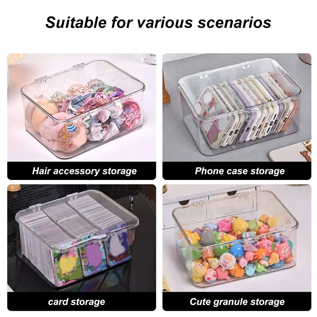 Boîte de rangement en plastique transparente à couvercle rabattable