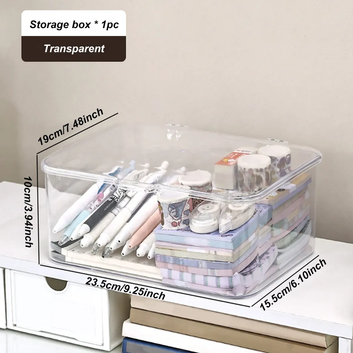 Boîte de rangement en plastique avec couvercle rabattable pour bureau 8