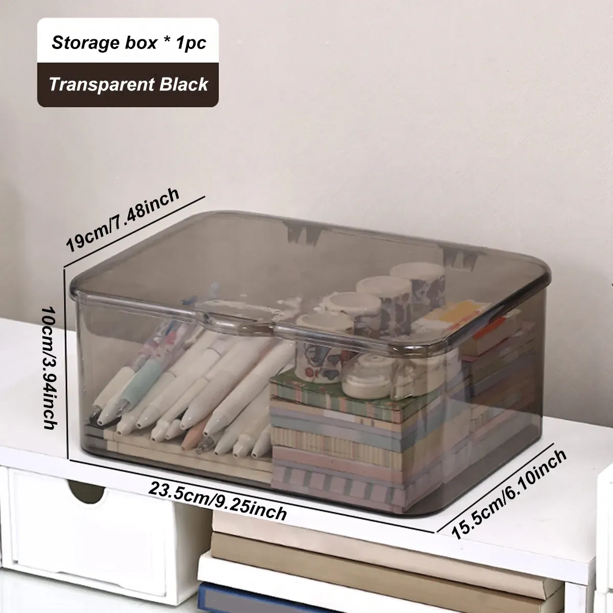Boîte de rangement en plastique avec couvercle rabattable pour bureau 7