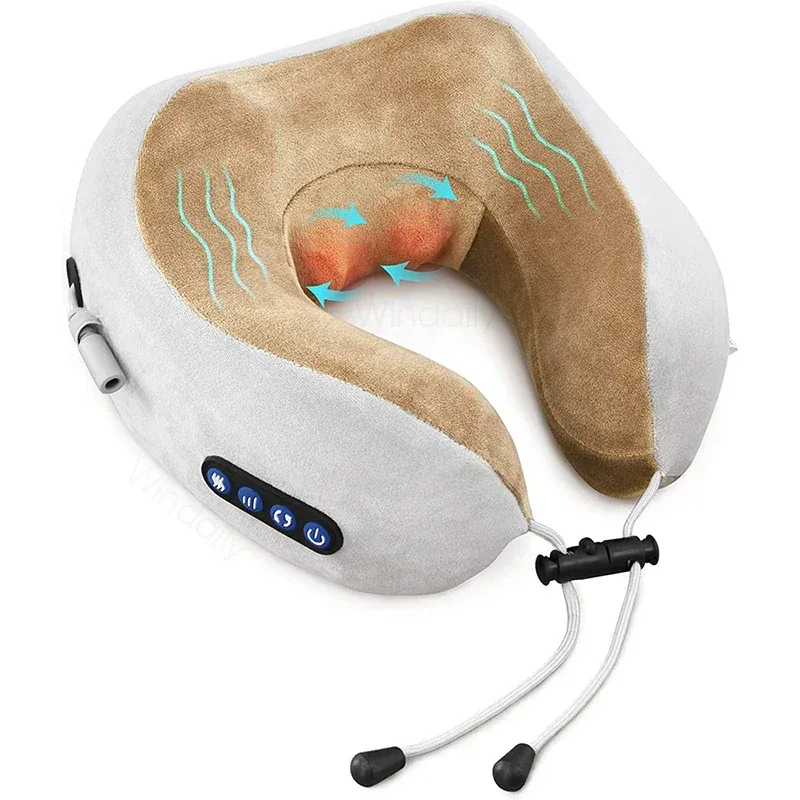 Masseur de cou électrique avec vibration thermique, pétrissage 3D, massage Shiatsu, oreiller en forme de U pour les épaules, soulagement des douleurs cervicales et de la fatigue