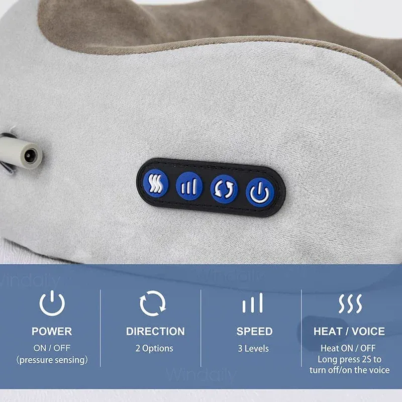 Masseur de cou électrique avec vibration thermique, pétrissage 3D, massage Shiatsu, oreiller en forme de U pour les épaules, soulagement des douleurs cervicales et de la fatigue 2