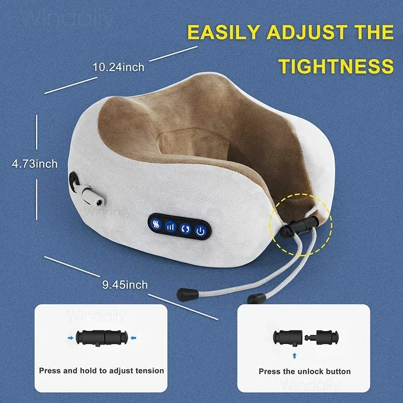 Masseur de cou électrique avec vibration thermique, pétrissage 3D, massage Shiatsu, oreiller en forme de U pour les épaules, soulagement des douleurs cervicales et de la fatigue 5