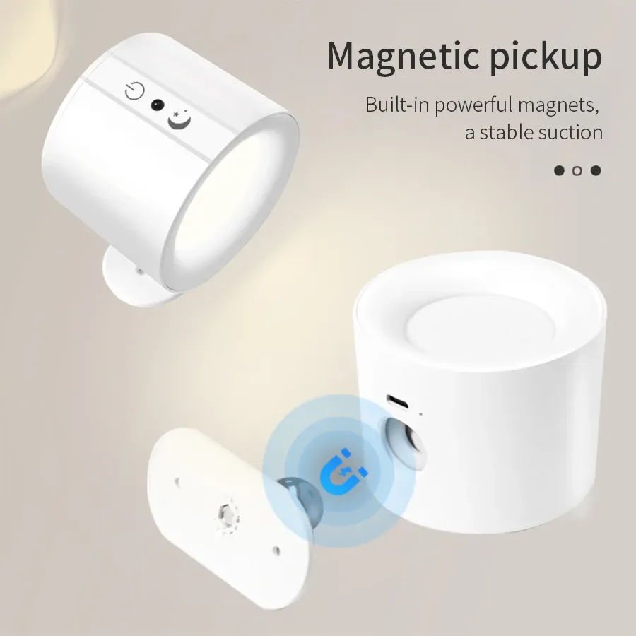 Applique murale LED tactile double tête, rotation 360°, 3 couleurs, sans fil, veilleuse pour chambre 3