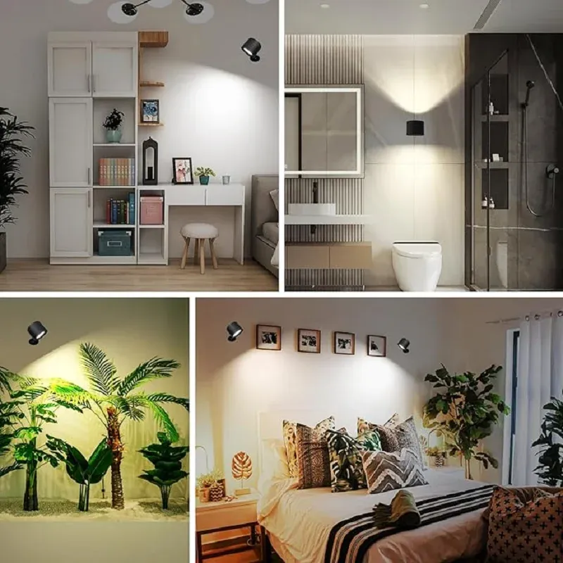 Applique murale LED tactile double tête, rotation 360°, 3 couleurs, sans fil, veilleuse pour chambre 6