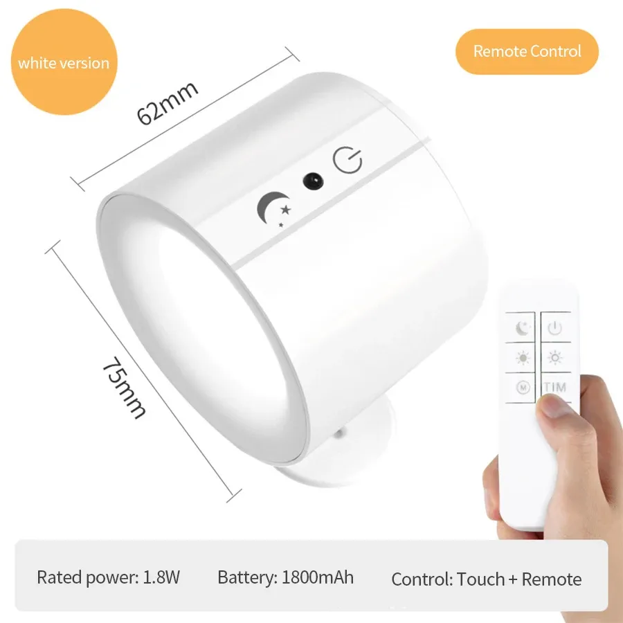 Applique murale LED tactile double tête, rotation 360°, 3 couleurs, sans fil, veilleuse pour chambre 8