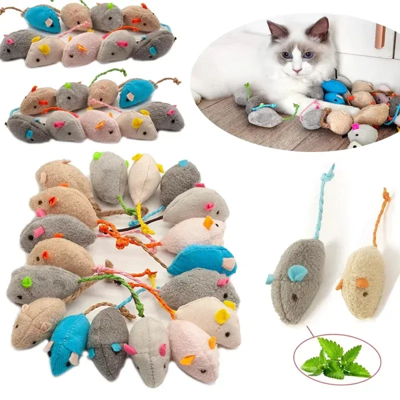 Lot de 5 jouets souris en fausse fourrure pour chat, avec hochet et préremplis d'herbe à chat