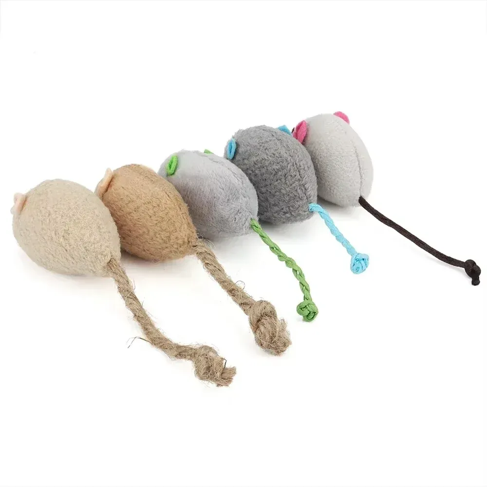 Lot de 5 jouets souris en fausse fourrure pour chat, avec hochet et préremplis d'herbe à chat 6