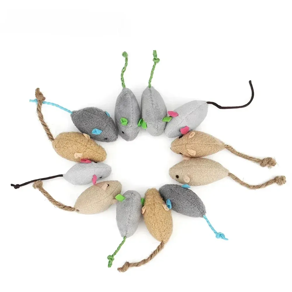 Lot de 5 jouets souris en fausse fourrure pour chat, avec hochet et préremplis d'herbe à chat 8