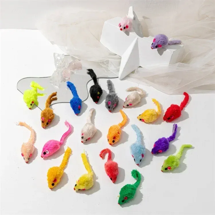 Lot de 5 jouets souris en fausse fourrure pour chat, avec hochet et préremplis d'herbe à chat 9
