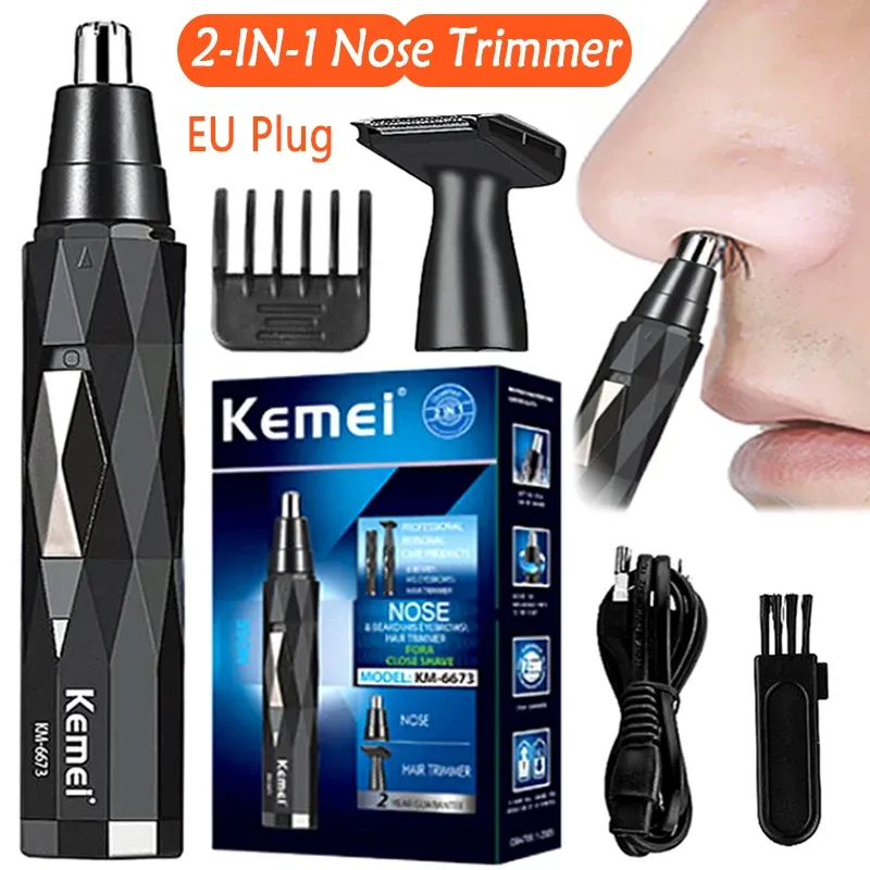 Tondeuse nez et oreilles rechargeable 2 en 1 Kemei, tondeuse à barbe et sourcils pour hommes