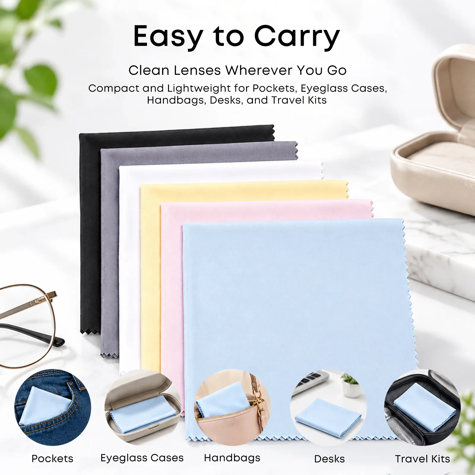 Lot de 5 chiffons de nettoyage en microfibre pour lunettes, grand format 30 x 30 cm, 220 g/m², pour verres, coloris assortis : gris, blanc, noir 5