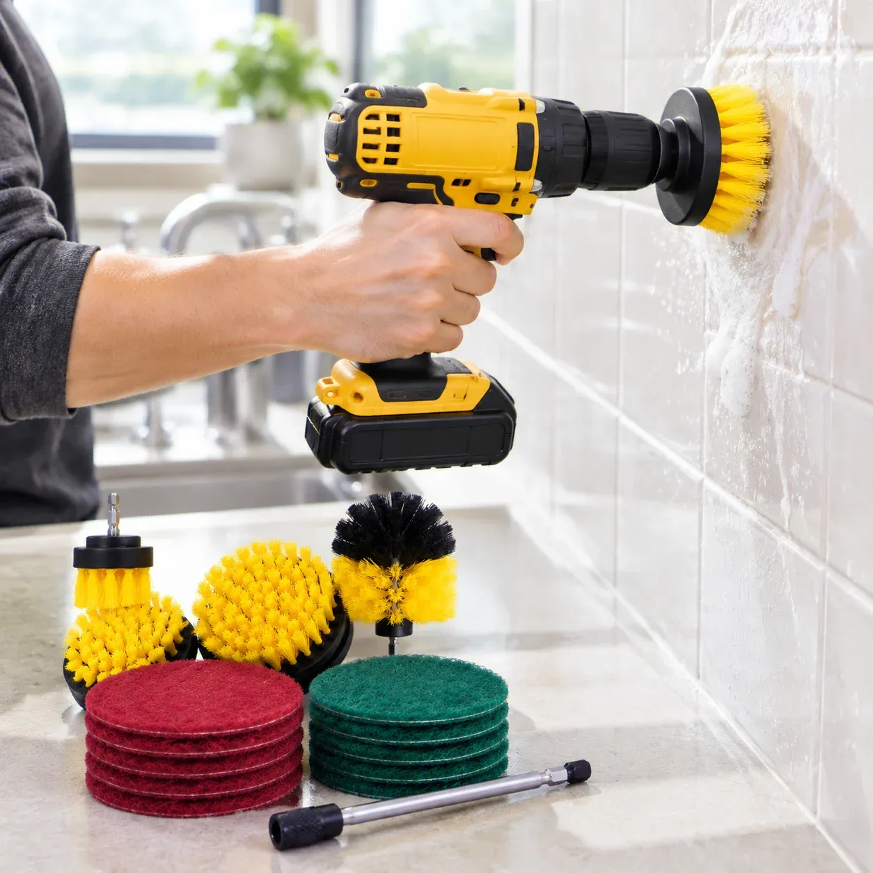 Ensemble de brosses de nettoyage sans fil, brosses à récurer en plastique pour salle de bain, cuisine, voiture et carrelage 4