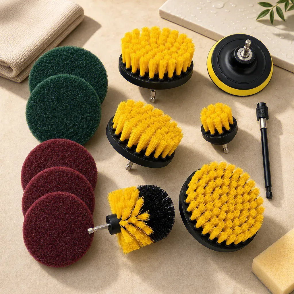 Ensemble de brosses de nettoyage sans fil, brosses à récurer en plastique pour salle de bain, cuisine, voiture et carrelage 5