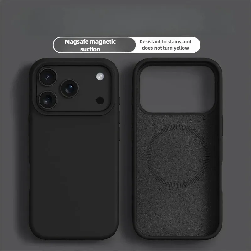 Coque de protection souple en silicone liquide magnétique compatible MagSafe, coloris uni, pour iPhone 17 Pro Max, 16, 15, 13, 17 Air - Image 1