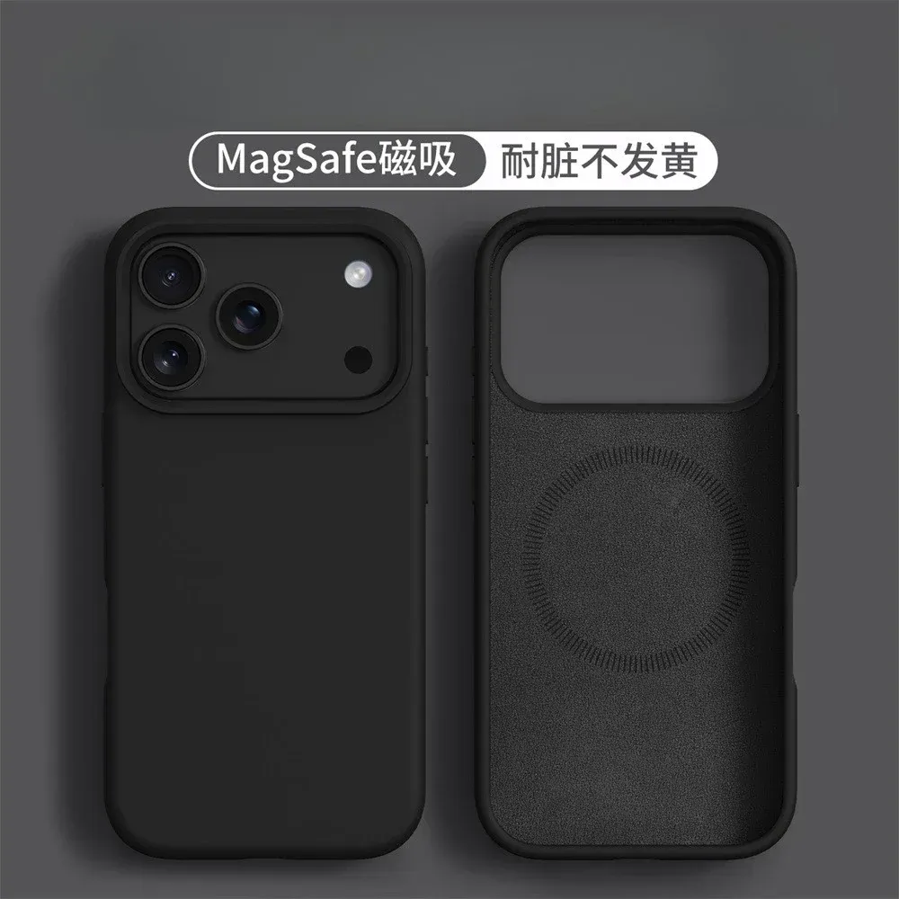 Coque de protection souple en silicone liquide magnétique compatible MagSafe, coloris uni, pour iPhone 17 Pro Max, 16, 15, 13, 17 Air 7