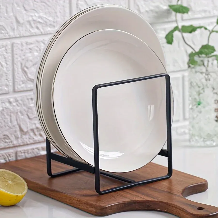 Porte-vaisselle vertical en acier inoxydable, compact, pour assiettes, planches à découper et couvercles de casseroles, organisateur de cuisine en métal 3