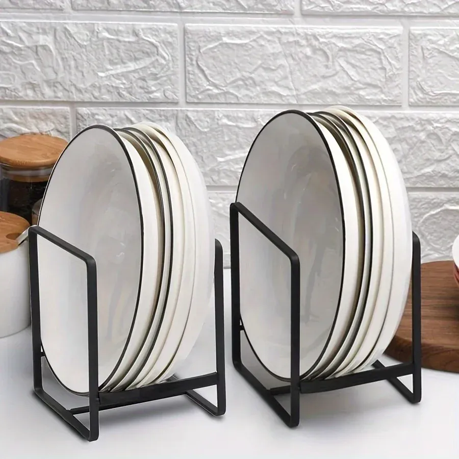 Porte-vaisselle vertical en acier inoxydable, compact, pour assiettes, planches à découper et couvercles de casseroles, organisateur de cuisine en métal 2
