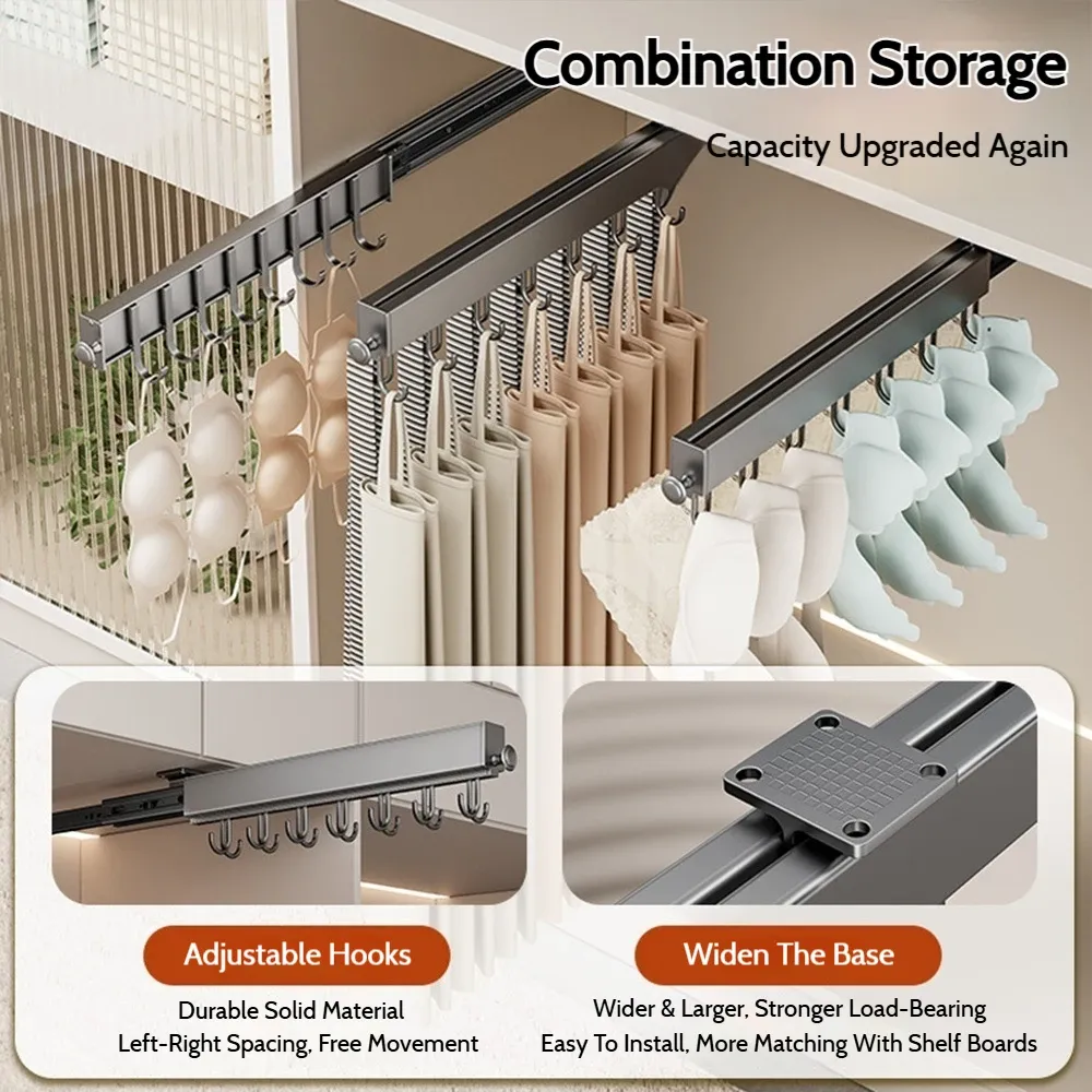 Barre de penderie rétractable en alliage d'aluminium pour armoire, gain de place 3