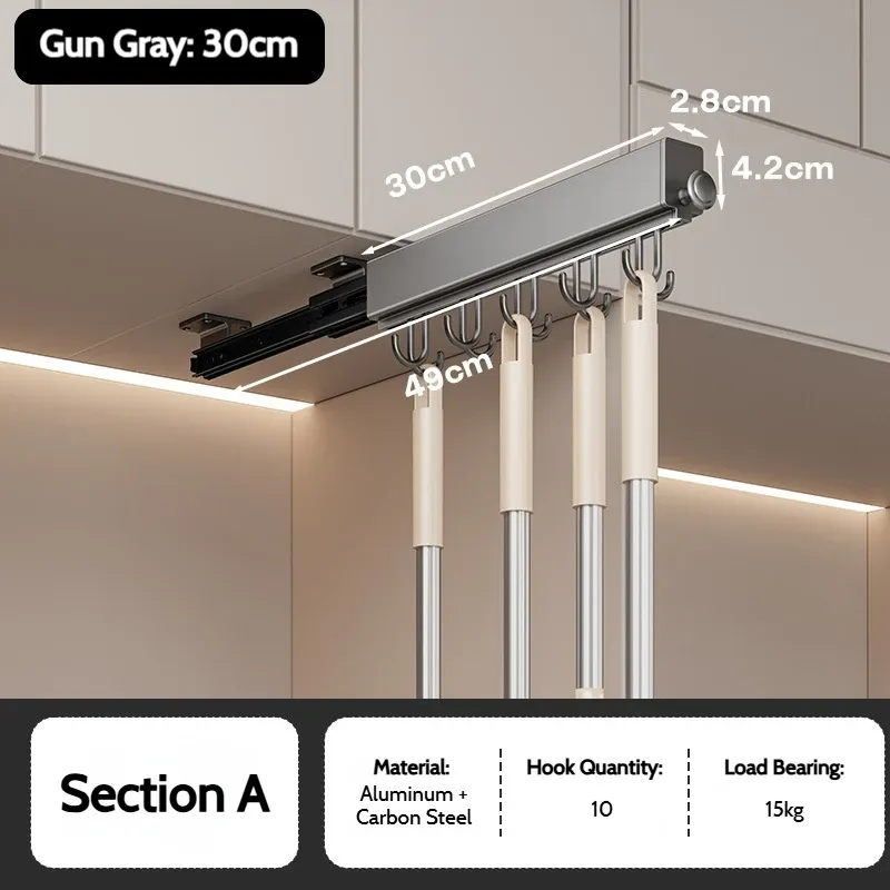 Barre de penderie rétractable en alliage d'aluminium pour armoire, gain de place 10