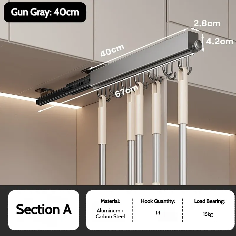 Barre de penderie rétractable en alliage d'aluminium pour armoire, gain de place 21