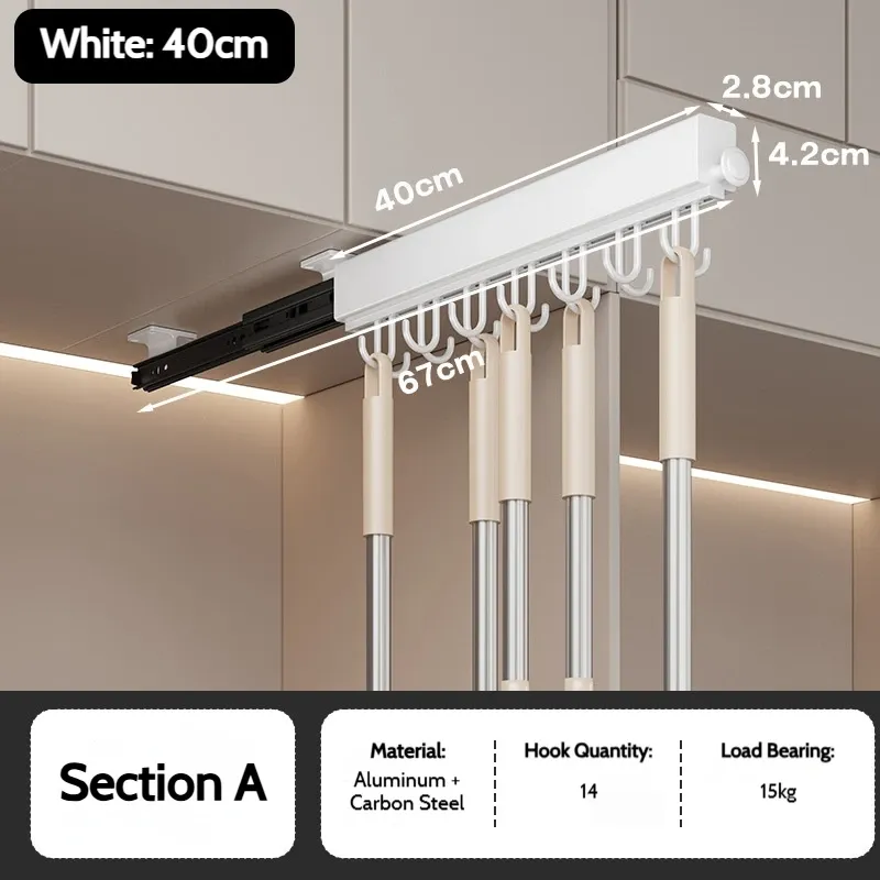 Barre de penderie rétractable en alliage d'aluminium pour armoire, gain de place 22