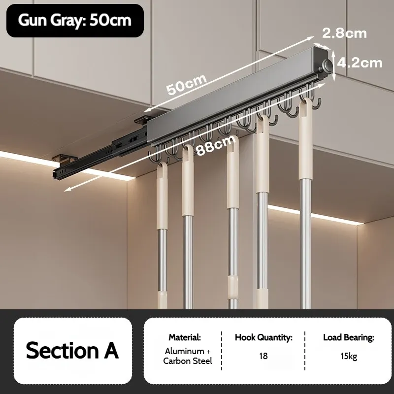 Barre de penderie rétractable en alliage d'aluminium pour armoire, gain de place 23
