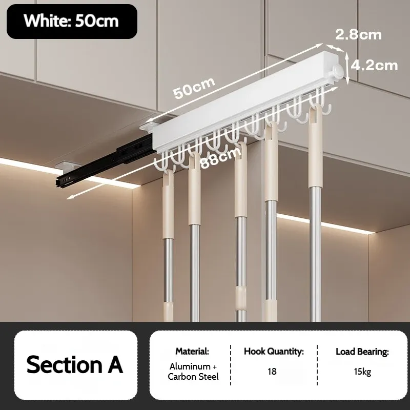 Barre de penderie rétractable en alliage d'aluminium pour armoire, gain de place 16