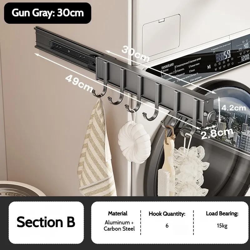 Barre de penderie rétractable en alliage d'aluminium pour armoire, gain de place 17