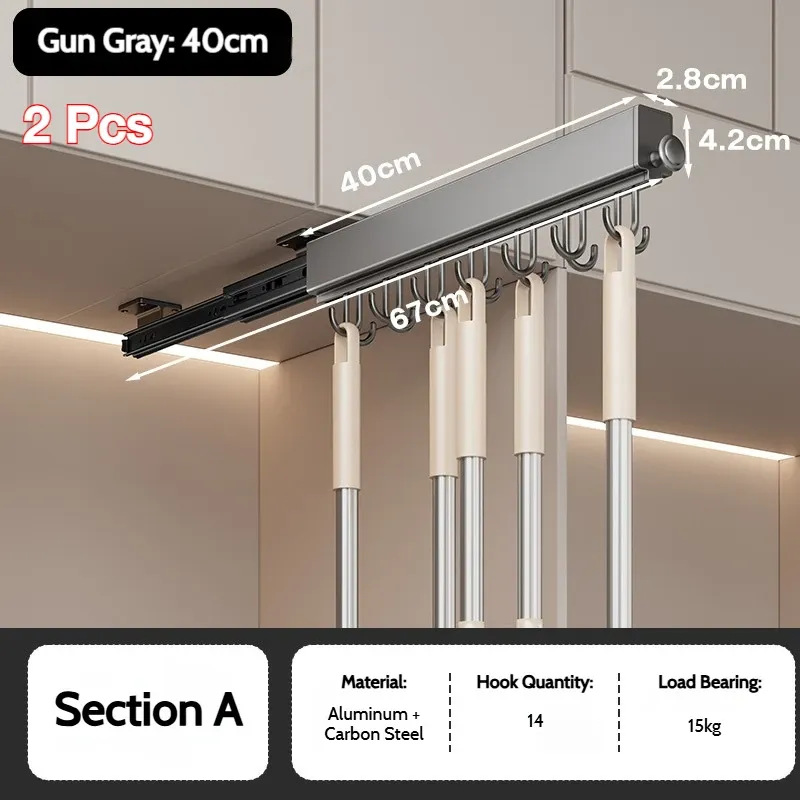 Barre de penderie rétractable en alliage d'aluminium pour armoire, gain de place 14