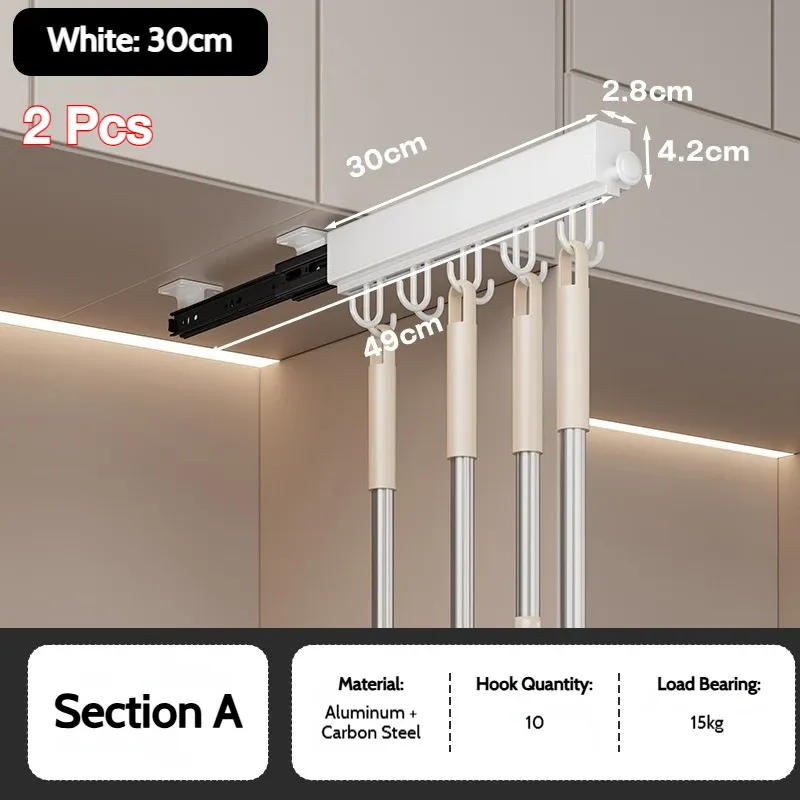 Barre de penderie rétractable en alliage d'aluminium pour armoire, gain de place 13