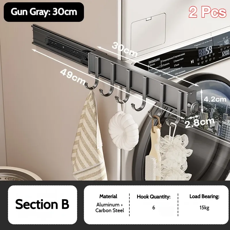 Barre de penderie rétractable en alliage d'aluminium pour armoire, gain de place 11