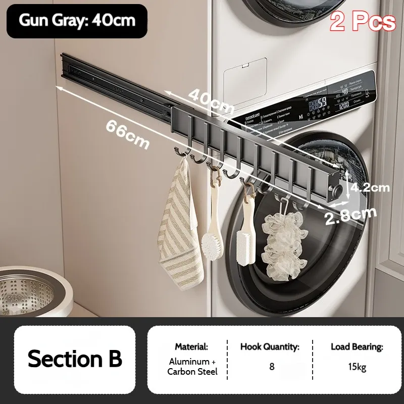Barre de penderie rétractable en alliage d'aluminium pour armoire, gain de place 9